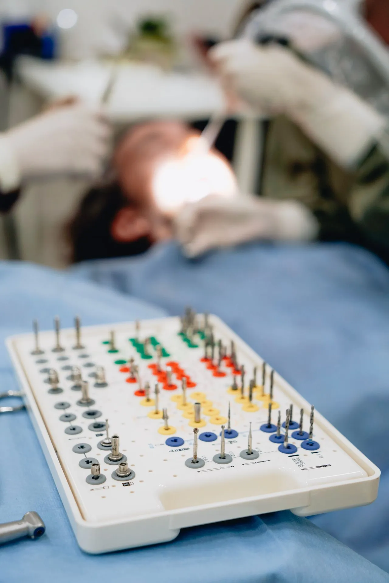 Dental implant procedure kit laid out in an Antalya clinic — precision surgical instruments for a safe implant placement
